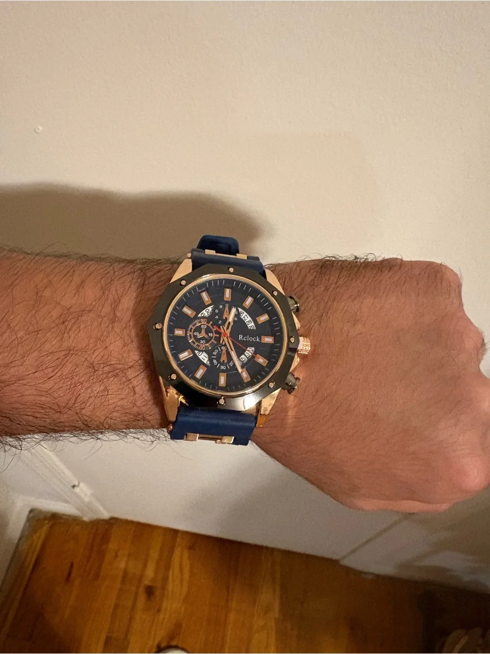 Men's Navy and Rose Gold Sport Chronograph Watch
